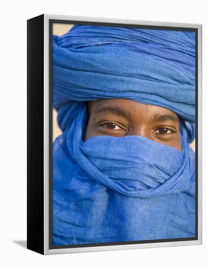 Timbuktu, the Eyes of a Tuareg Man in His Blue Turban at Timbuktu, Mali-Nigel Pavitt-Framed Premier Image Canvas