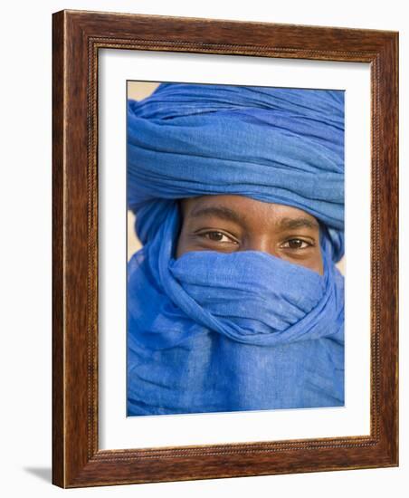 Timbuktu, the Eyes of a Tuareg Man in His Blue Turban at Timbuktu, Mali-Nigel Pavitt-Framed Photographic Print