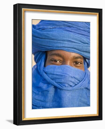 Timbuktu, the Eyes of a Tuareg Man in His Blue Turban at Timbuktu, Mali-Nigel Pavitt-Framed Photographic Print