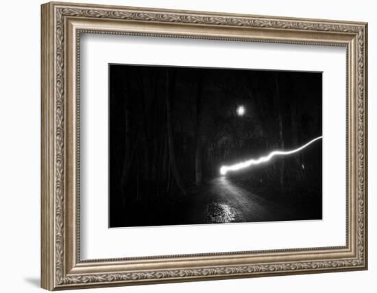 time exposure, beam of light at night, Germany-Benjamin Engler-Framed Photographic Print