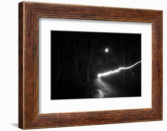 time exposure, beam of light at night, Germany-Benjamin Engler-Framed Photographic Print