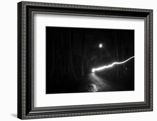 time exposure, beam of light at night, Germany-Benjamin Engler-Framed Photographic Print