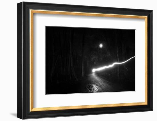 time exposure, beam of light at night, Germany-Benjamin Engler-Framed Photographic Print