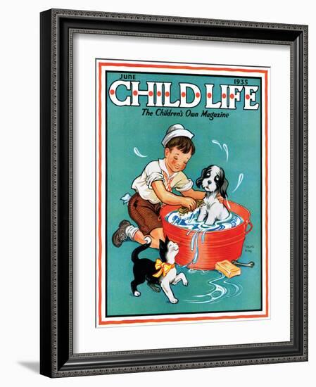 Time For a Bath - Child Life, June 1935-Clarence Biers-Framed Giclee Print