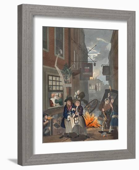 Times of Day, Night, Illustration from 'Hogarth Restored: the Whole Works of the Celebrated…-William Hogarth-Framed Giclee Print