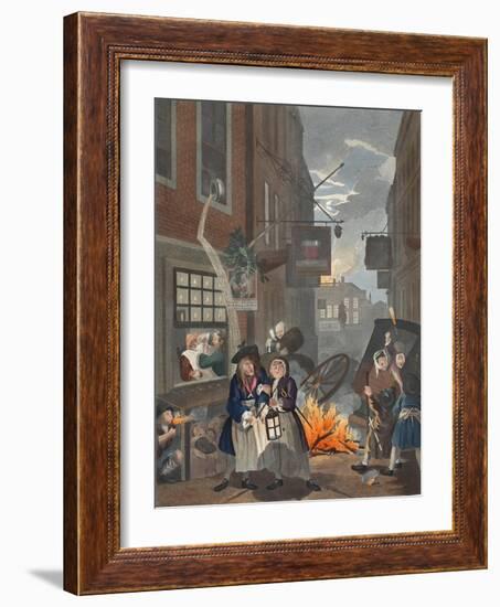 Times of Day, Night, Illustration from 'Hogarth Restored: the Whole Works of the Celebrated…-William Hogarth-Framed Giclee Print