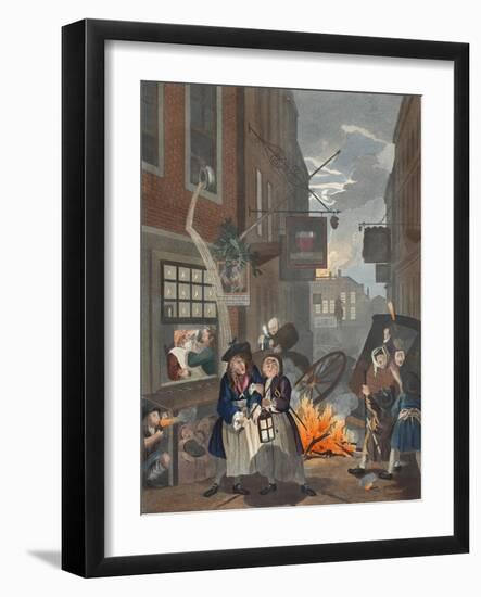 Times of Day, Night, Illustration from 'Hogarth Restored: the Whole Works of the Celebrated…-William Hogarth-Framed Giclee Print