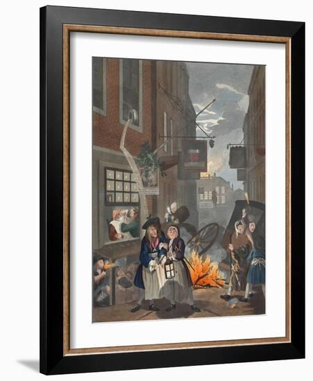 Times of Day, Night, Illustration from 'Hogarth Restored: the Whole Works of the Celebrated…-William Hogarth-Framed Giclee Print