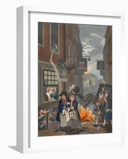 Times of Day, Night, Illustration from 'Hogarth Restored: the Whole Works of the Celebrated…-William Hogarth-Framed Giclee Print