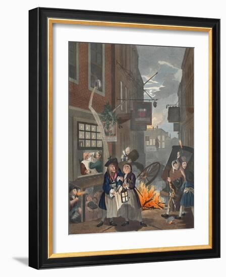 Times of Day, Night, Illustration from 'Hogarth Restored: the Whole Works of the Celebrated…-William Hogarth-Framed Giclee Print