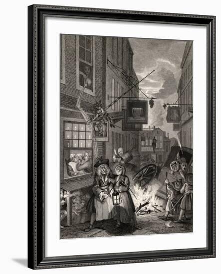 Times of the Day: Night, from 'The Works of William Hogarth', Published 1833-William Hogarth-Framed Giclee Print