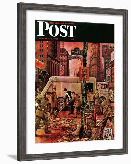 "Times Square Cleanup," Saturday Evening Post Cover, January 4, 1947-Stevan Dohanos-Framed Giclee Print