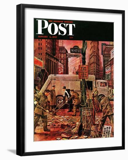 "Times Square Cleanup," Saturday Evening Post Cover, January 4, 1947-Stevan Dohanos-Framed Giclee Print