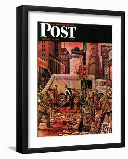 "Times Square Cleanup," Saturday Evening Post Cover, January 4, 1947-Stevan Dohanos-Framed Giclee Print