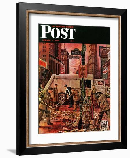 "Times Square Cleanup," Saturday Evening Post Cover, January 4, 1947-Stevan Dohanos-Framed Giclee Print