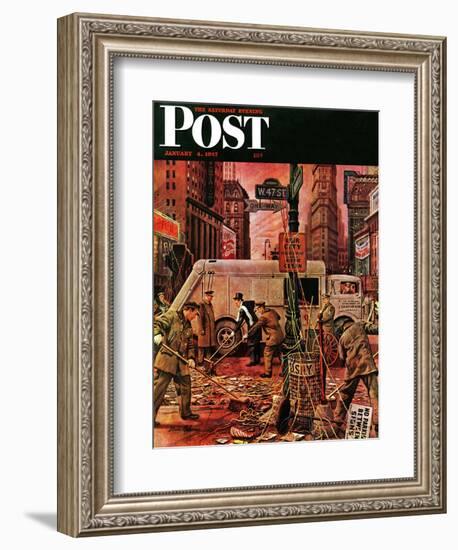 "Times Square Cleanup," Saturday Evening Post Cover, January 4, 1947-Stevan Dohanos-Framed Giclee Print