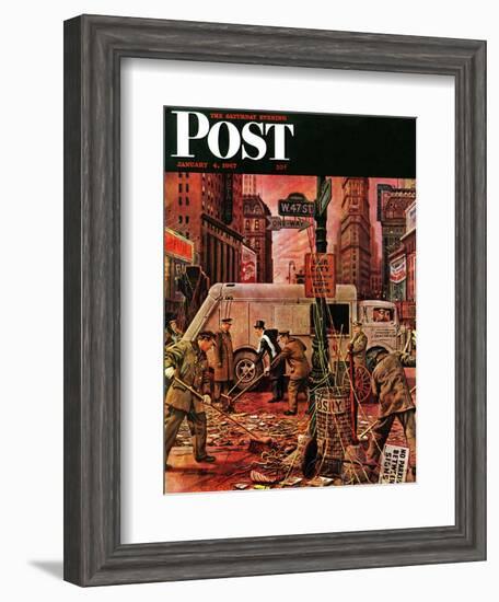 "Times Square Cleanup," Saturday Evening Post Cover, January 4, 1947-Stevan Dohanos-Framed Giclee Print