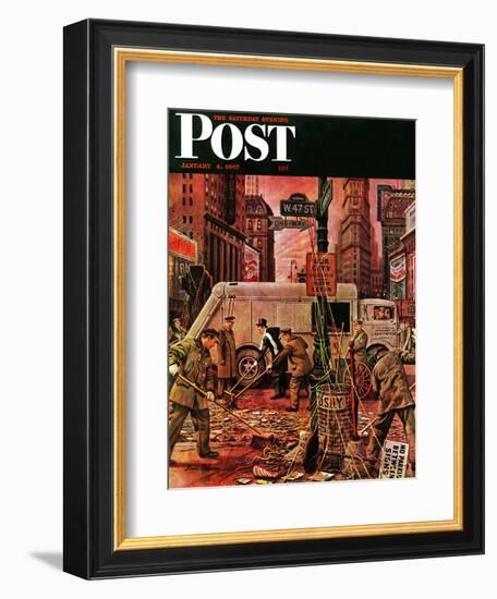 "Times Square Cleanup," Saturday Evening Post Cover, January 4, 1947-Stevan Dohanos-Framed Giclee Print