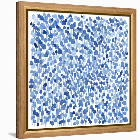 Tiny Blue Mushrooms-Kerstin Stock-Framed Stretched Canvas