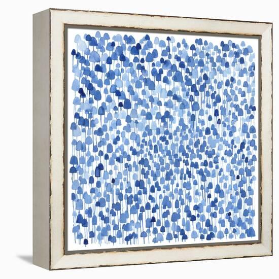 Tiny Blue Mushrooms-Kerstin Stock-Framed Stretched Canvas