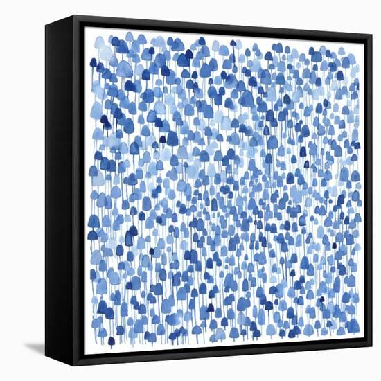 Tiny Blue Mushrooms-Kerstin Stock-Framed Stretched Canvas