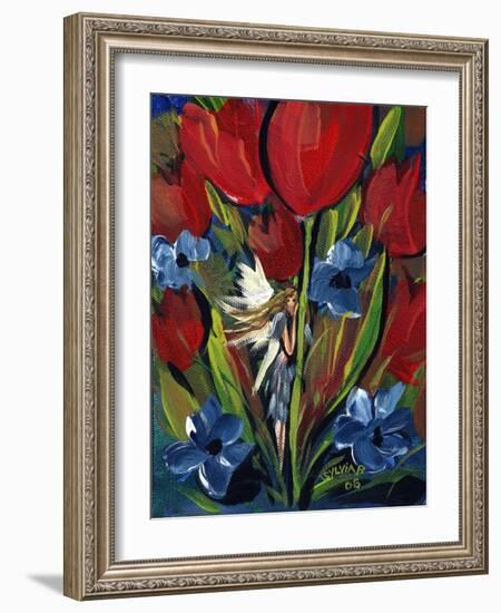 TINY FAIRY IN THE FLOWERS TULIPS-sylvia pimental-Framed Art Print