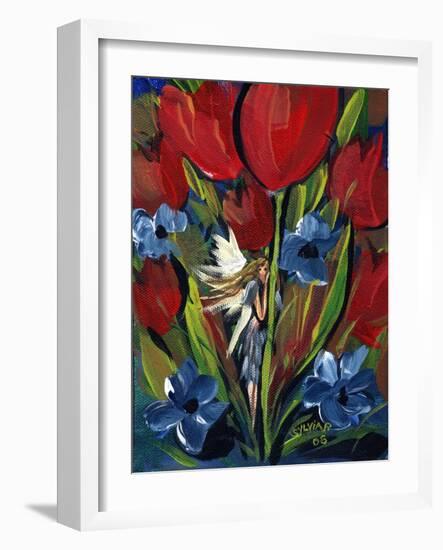 TINY FAIRY IN THE FLOWERS TULIPS-sylvia pimental-Framed Art Print