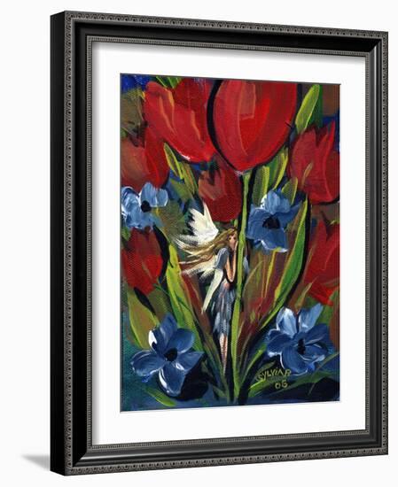 TINY FAIRY IN THE FLOWERS TULIPS-sylvia pimental-Framed Art Print