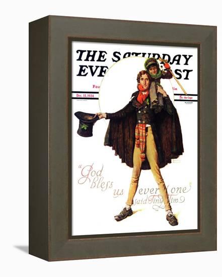 "Tiny Tim" or "God Bless Us Everyone" Saturday Evening Post Cover, December 15,1934-Norman Rockwell-Framed Premier Image Canvas