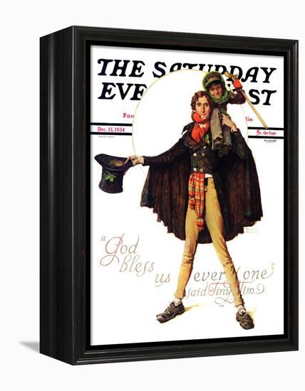 "Tiny Tim" or "God Bless Us Everyone" Saturday Evening Post Cover, December 15,1934-Norman Rockwell-Framed Premier Image Canvas