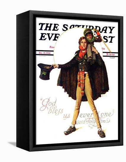 "Tiny Tim" or "God Bless Us Everyone" Saturday Evening Post Cover, December 15,1934-Norman Rockwell-Framed Premier Image Canvas