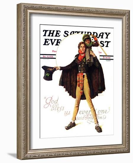 "Tiny Tim" or "God Bless Us Everyone" Saturday Evening Post Cover, December 15,1934-Norman Rockwell-Framed Giclee Print