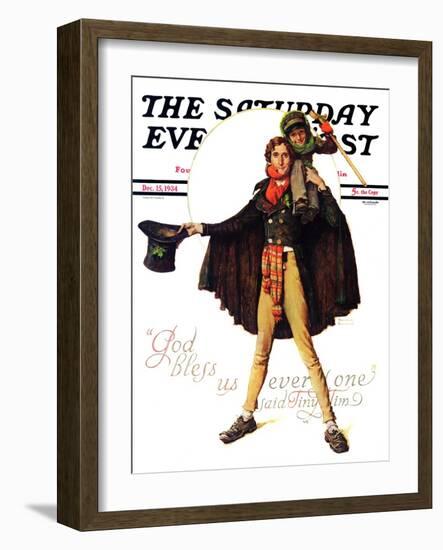 "Tiny Tim" or "God Bless Us Everyone" Saturday Evening Post Cover, December 15,1934-Norman Rockwell-Framed Giclee Print