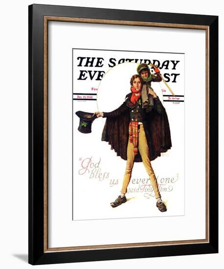 "Tiny Tim" or "God Bless Us Everyone" Saturday Evening Post Cover, December 15,1934-Norman Rockwell-Framed Giclee Print