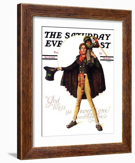 "Tiny Tim" or "God Bless Us Everyone" Saturday Evening Post Cover, December 15,1934-Norman Rockwell-Framed Giclee Print