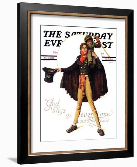 "Tiny Tim" or "God Bless Us Everyone" Saturday Evening Post Cover, December 15,1934-Norman Rockwell-Framed Giclee Print