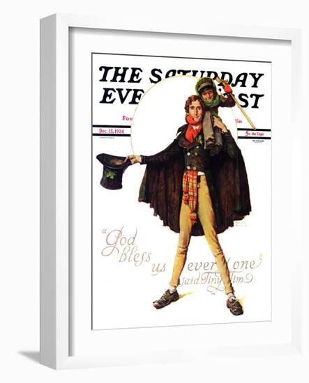 "Tiny Tim" or "God Bless Us Everyone" Saturday Evening Post Cover, December 15,1934-Norman Rockwell-Framed Giclee Print