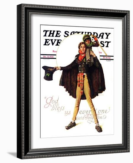 "Tiny Tim" or "God Bless Us Everyone" Saturday Evening Post Cover, December 15,1934-Norman Rockwell-Framed Giclee Print