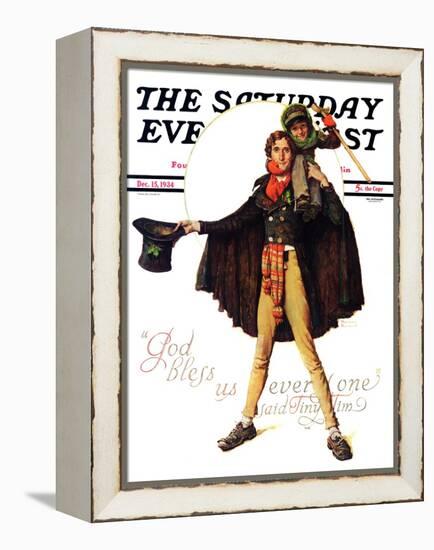 "Tiny Tim" or "God Bless Us Everyone" Saturday Evening Post Cover, December 15,1934-Norman Rockwell-Framed Premier Image Canvas