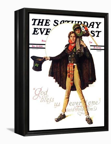 "Tiny Tim" or "God Bless Us Everyone" Saturday Evening Post Cover, December 15,1934-Norman Rockwell-Framed Premier Image Canvas