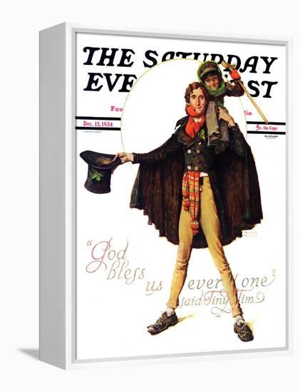 "Tiny Tim" or "God Bless Us Everyone" Saturday Evening Post Cover, December 15,1934-Norman Rockwell-Framed Premier Image Canvas