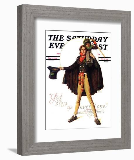 "Tiny Tim" or "God Bless Us Everyone" Saturday Evening Post Cover, December 15,1934-Norman Rockwell-Framed Premium Giclee Print