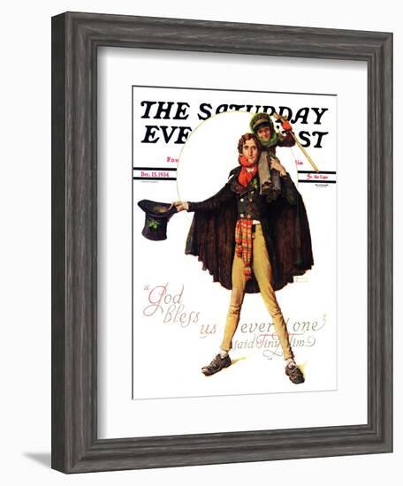 "Tiny Tim" or "God Bless Us Everyone" Saturday Evening Post Cover, December 15,1934-Norman Rockwell-Framed Giclee Print