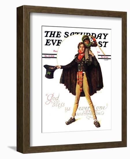 "Tiny Tim" or "God Bless Us Everyone" Saturday Evening Post Cover, December 15,1934-Norman Rockwell-Framed Giclee Print