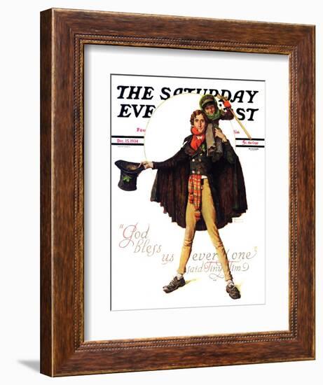 "Tiny Tim" or "God Bless Us Everyone" Saturday Evening Post Cover, December 15,1934-Norman Rockwell-Framed Giclee Print