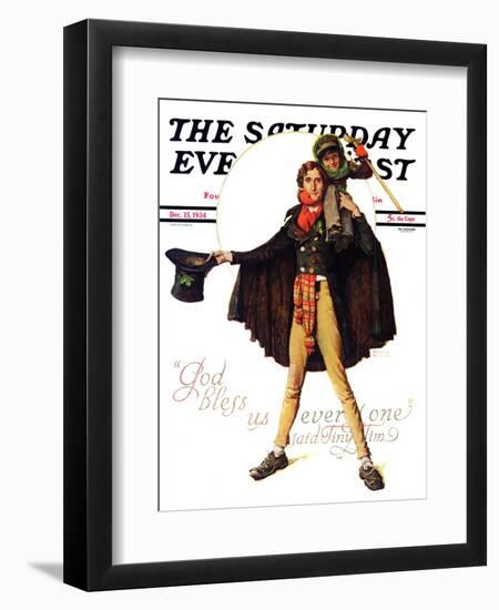 "Tiny Tim" or "God Bless Us Everyone" Saturday Evening Post Cover, December 15,1934-Norman Rockwell-Framed Giclee Print