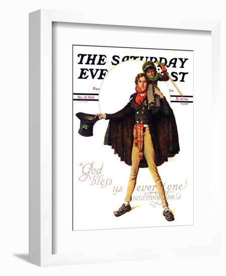 "Tiny Tim" or "God Bless Us Everyone" Saturday Evening Post Cover, December 15,1934-Norman Rockwell-Framed Giclee Print