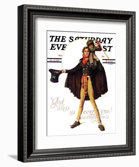 "Tiny Tim" or "God Bless Us Everyone" Saturday Evening Post Cover, December 15,1934-Norman Rockwell-Framed Giclee Print