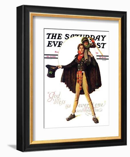 "Tiny Tim" or "God Bless Us Everyone" Saturday Evening Post Cover, December 15,1934-Norman Rockwell-Framed Giclee Print