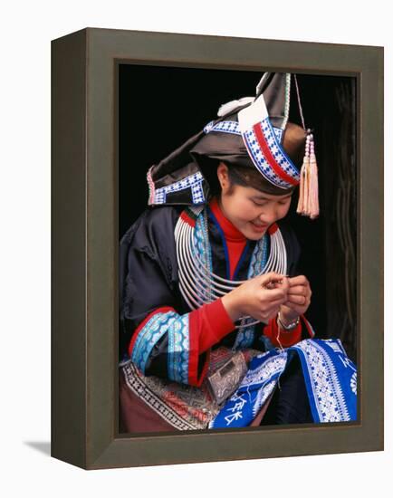 Tip-Top Miao Girl Doing Traditional Embroidery, China-Keren Su-Framed Premier Image Canvas